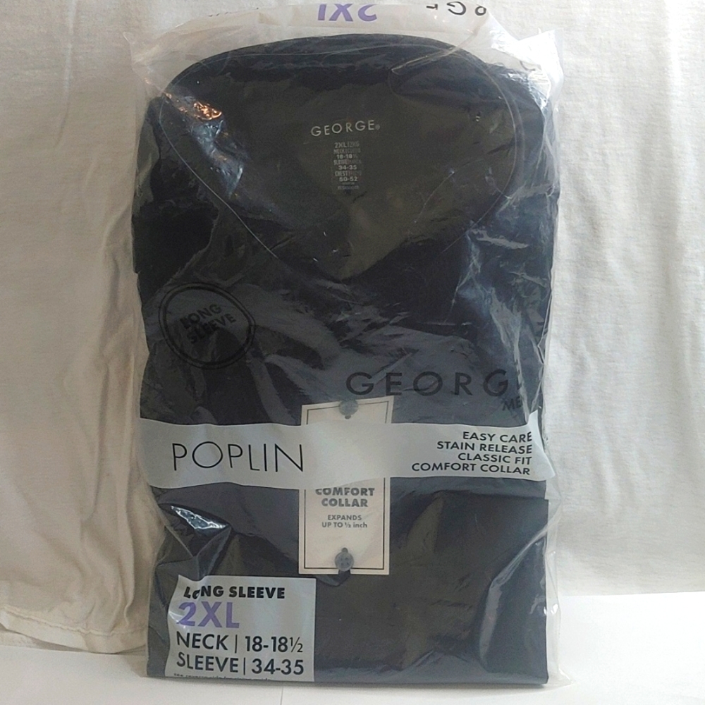 George POPLIN Mens Shirt 2XL Black Long Sleeve